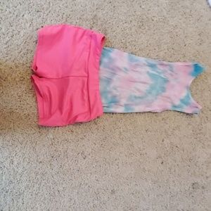 Homemade set includes tie dye shirt and target gym